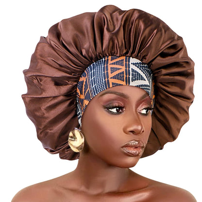 Women Extra Large Silky Satin Hair Bonnet Thick Hair Sleep Cap Elastic Band Beanie African Headwrap Flower Turban Chemo Caps