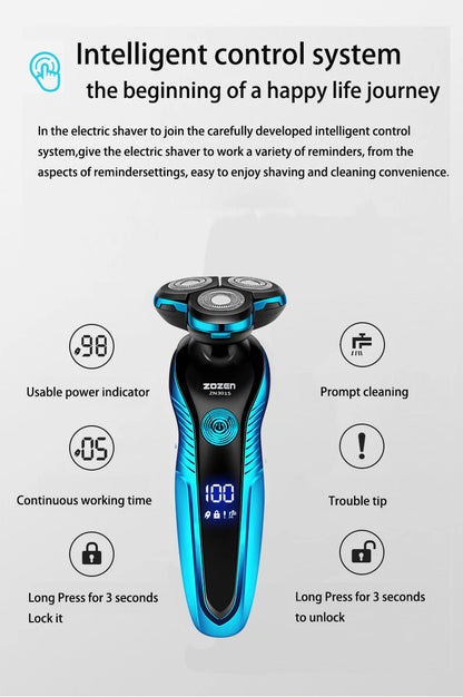ZOZEN Electric Shaver Washable Rechargeable Electric Razor Shaving Machine for Men Body Hair Beard Trimmer Wet-Dry Use Washable