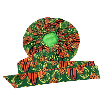 Elastic Band Large Satin Bonnet Sleeping Cap Women African Pattern Ankara Print Hat Adjustable Night Sleep Cap Soft Headcover