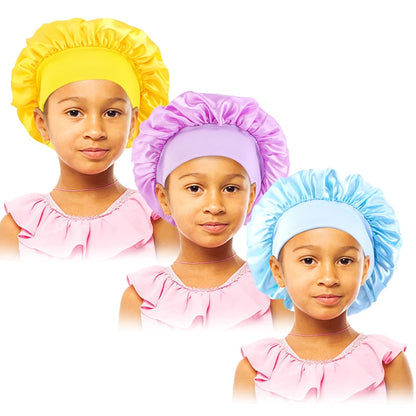 3pcs/lot Baby Stertchy Band Stain Bonnet Silk Wide Band Sleeping Cap Kids Turban Night Hat Care Beanie Silky Solid Color Turban