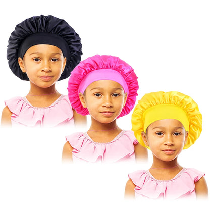 3pcs/lot Baby Stertchy Band Stain Bonnet Silk Wide Band Sleeping Cap Kids Turban Night Hat Care Beanie Silky Solid Color Turban