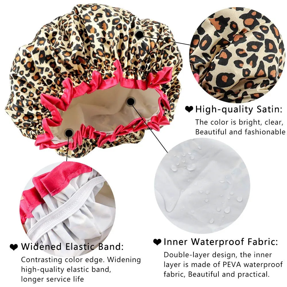 4 Pieces Shower Cap for Women Satin Waterproof, Shower Cap for Women Waterproof, Elastic and Reusable Double Layered Shower Caps