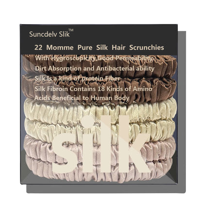 100% Pure Mulberry 6A Silk Hair Scrunchie Handmade Hairbands Women Girl Hair Accessories Pure Color Natural HairTies Box 6PCS