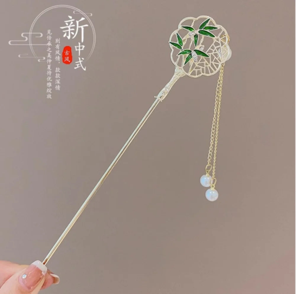 Elegant Chinese Style Hair Accessories Vintage Spring Flower Element Hairpins Light Luxury Tassel Hair Stick For Women Girls