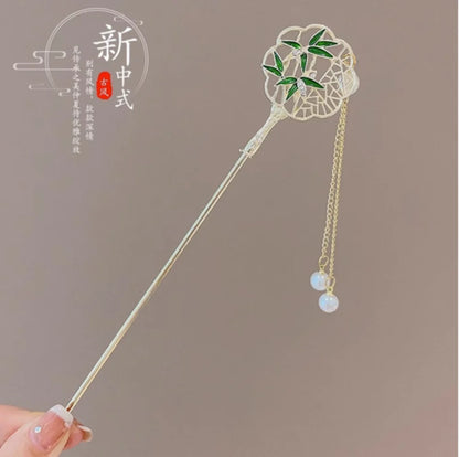 Elegant Chinese Style Hair Accessories Vintage Spring Flower Element Hairpins Light Luxury Tassel Hair Stick For Women Girls