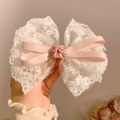 1 pair Sweet Girls Hair Clips Lace Pink Heart Lolita Bow Hairpin for Female Lolita Hair Clip Hair Accessories Barrettes Headwear