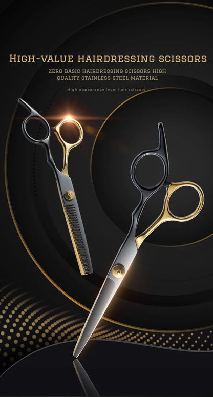Professional Hair Cutting Scissors, Home Hair Cutting Barber/Salon Thinning Shears, Stainless Steel Hairdressing Black Golden