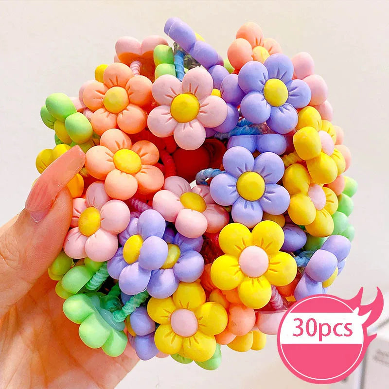 30pcs Children's Hair Circles Small Size Girl Cute Flower Non Harmful High Elastic Headband Baby Tied Little Jiujiu Rub