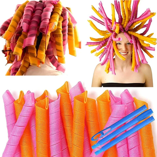 18pcs/set Spiral Hair Curlers Heatless Non-Damaging Wave Formers DIY Hair Rollers Hairs Curler Styling Tool Set Hair Accessories