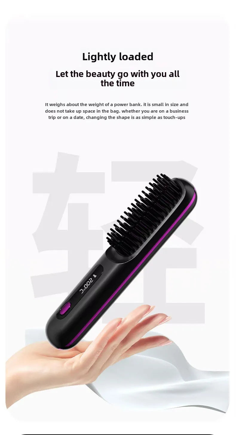 LCD Straight Hair Comb Portable Travel Hair Straightener Anti-Scald Heated Styling Brush USB Charging Cordless Hair Straightener