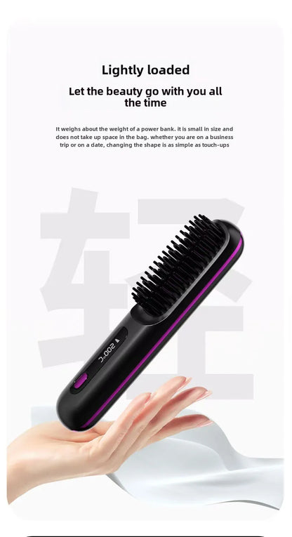 LCD Straight Hair Comb Portable Travel Hair Straightener Anti-Scald Heated Styling Brush USB Charging Cordless Hair Straightener