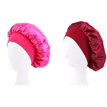 Women Satin Bonnet Hair Bonnet for Sleeping Hair Care Silk Bonnets Solid Wide-brimmed Sleeping Hat with Elastic Soft Band