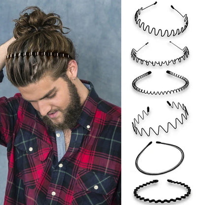Unisex Black Elastic Non Slip Simple Metal Headbands For Men Women Wavy Hairband Spring Hair Hoop Fashion Hair Accessories
