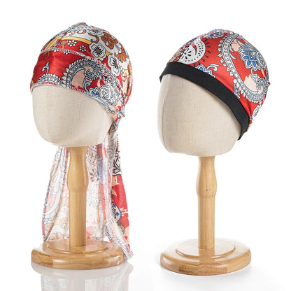 Unisex 2PCS/Set Printed Wave Caps With Durag for Men Women Head Wrap Beanie Turban Cap Headwrap Bonnet Hair Accessories Bandanas