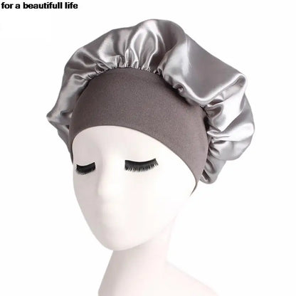 1pc New Fashion Women Satin Night Sleep Cap Hair Bonnet Hat Silk Head Cover Wide Elastic Band