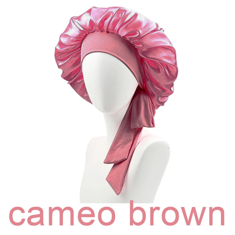 New Silk Bonnet for Sleeping Women Satin Bonnet Hair Bonnet night sleep cap scarf wrap for curly hair With Tie Band for Curly Gi