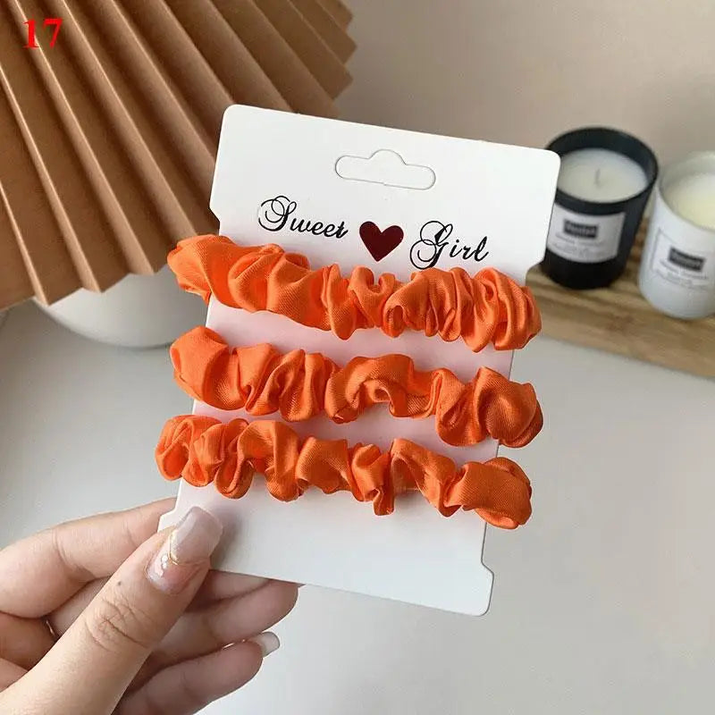 3Pcs/set Silk Satin Scrunchies Women Solid Color Hair Rope Elegant Ponytail Holder Rubber Band Elastic Hairband Hair Accessories
