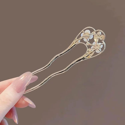U자비녀 Pearl Flower Hairpin New Chinese Modern Simple Updo U-shaped Hairpin Hanfu Hair Accessory Hula Girl Hair Accessories 2025