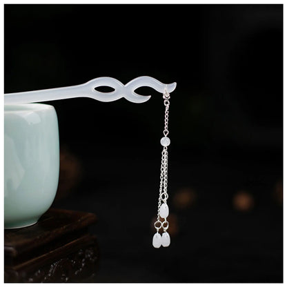 Vintage Chinese Style Wooden Hair Sticks for Women Girls Moon Tassel Hairpin Hair Clip Hanfu Headwear Jewelry Hair Accessories