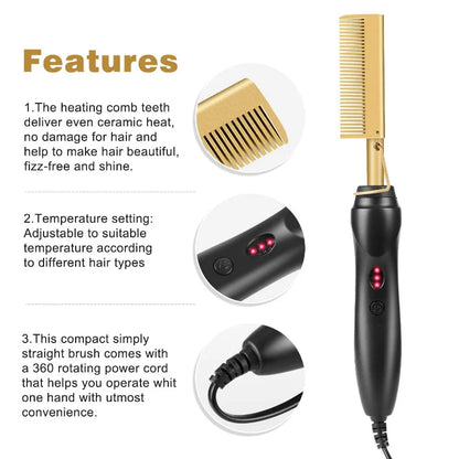 Electric Hot Heating Comb Hair Straightener Curler Flat Irons Wet Dry Hair Iron Straightening Brush Hair Styling Tools