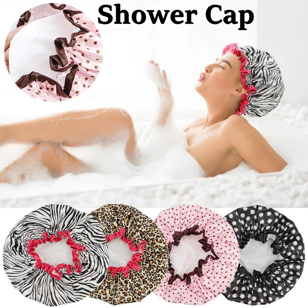 4 Pieces Shower Cap for Women Satin Waterproof, Shower Cap for Women Waterproof, Elastic and Reusable Double Layered Shower Caps