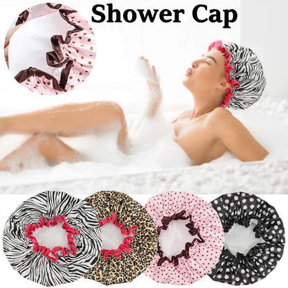 4 Pieces Shower Cap for Women Satin Waterproof, Shower Cap for Women Waterproof, Elastic and Reusable Double Layered Shower Caps