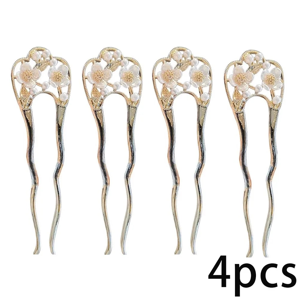 U자비녀 Pearl Flower Hairpin New Chinese Modern Simple Updo U-shaped Hairpin Hanfu Hair Accessory Hula Girl Hair Accessories 2025