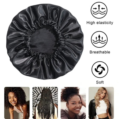 Fashionable Bonnet Solid Color Silky Satin Fabric Elastic Button Double Layer Sleep Hair Hat Women's Aily Home Casual Sleep Hat