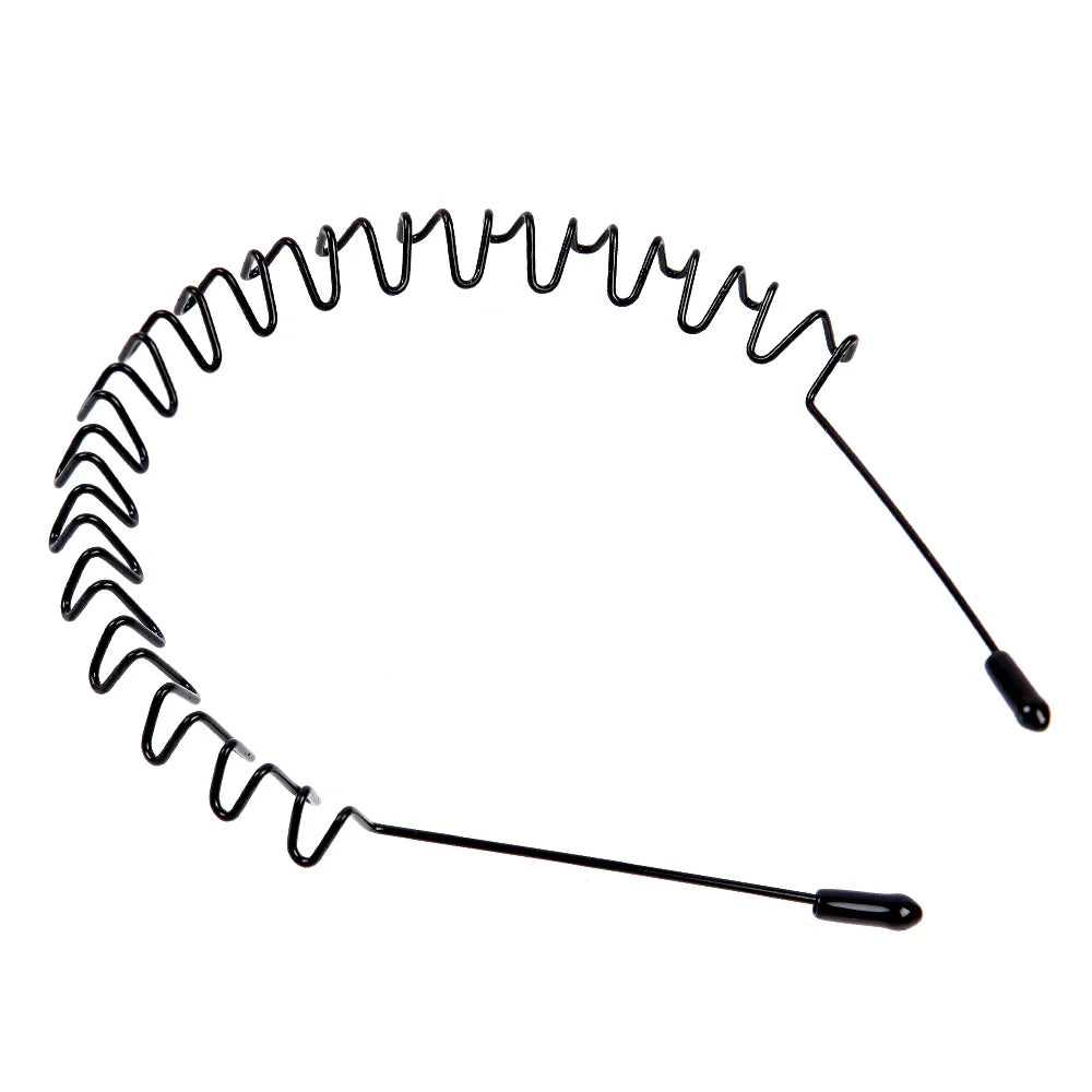 Unisex Black Elastic Non Slip Simple Metal Headbands For Men Women Wavy Hairband Spring Hair Hoop Fashion Hair Accessories