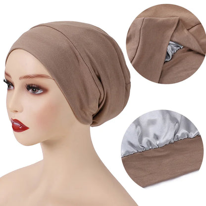 Double Layers Satin Hair Care Nightcap For Curly Hair Long Hair Women Men Reversible Satin Bonnet Hair Caps Accessories Headwear