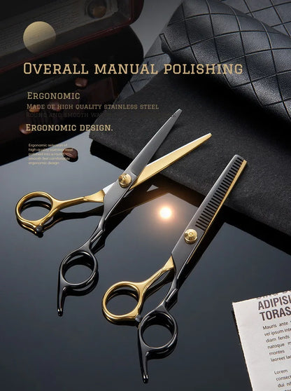 Professional Hair Cutting Scissors, Home Hair Cutting Barber/Salon Thinning Shears, Stainless Steel Hairdressing Black Golden