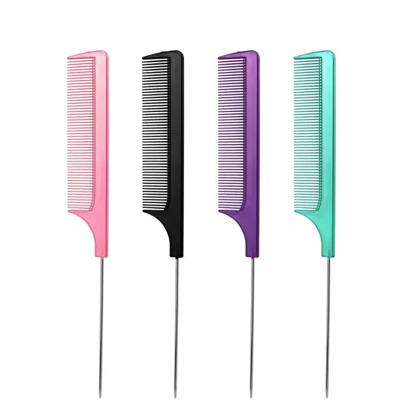 Solid Color Steel Needle Pointed Tail Comb Styling Comb Heat Resistant Anti-Static Tail Curved Parting Comb Barber Accessories