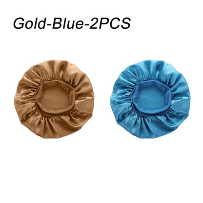 New Women's Satin Solid Wide-brimmed Sleeping Hat Unisex Head Wrap Elastic Band Cap Hair Care Bonnet Night Hat bonnet de nuit