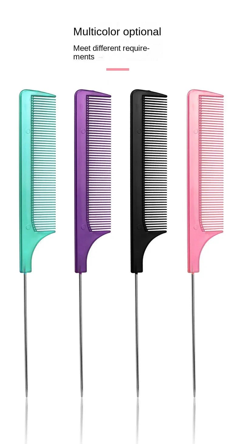 Solid Color Steel Needle Pointed Tail Comb Styling Comb Heat Resistant Anti-Static Tail Curved Parting Comb Barber Accessories