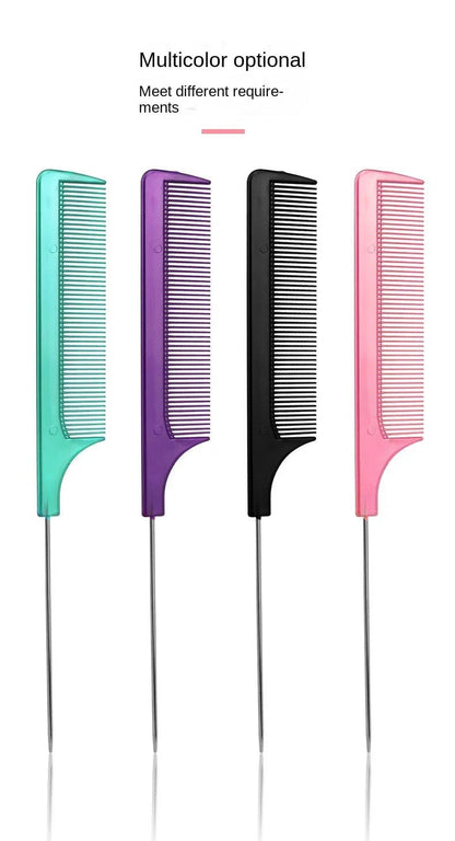 Solid Color Steel Needle Pointed Tail Comb Styling Comb Heat Resistant Anti-Static Tail Curved Parting Comb Barber Accessories