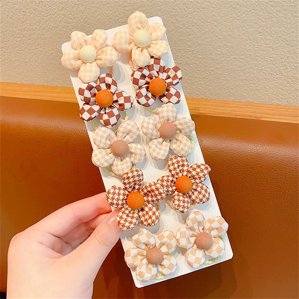 10pcs/Set Colorful Flower Hair Ties Elastics Ponytail Holders Rubber Band Baby Hair Accessories For Toddlers Kids Teens Girls