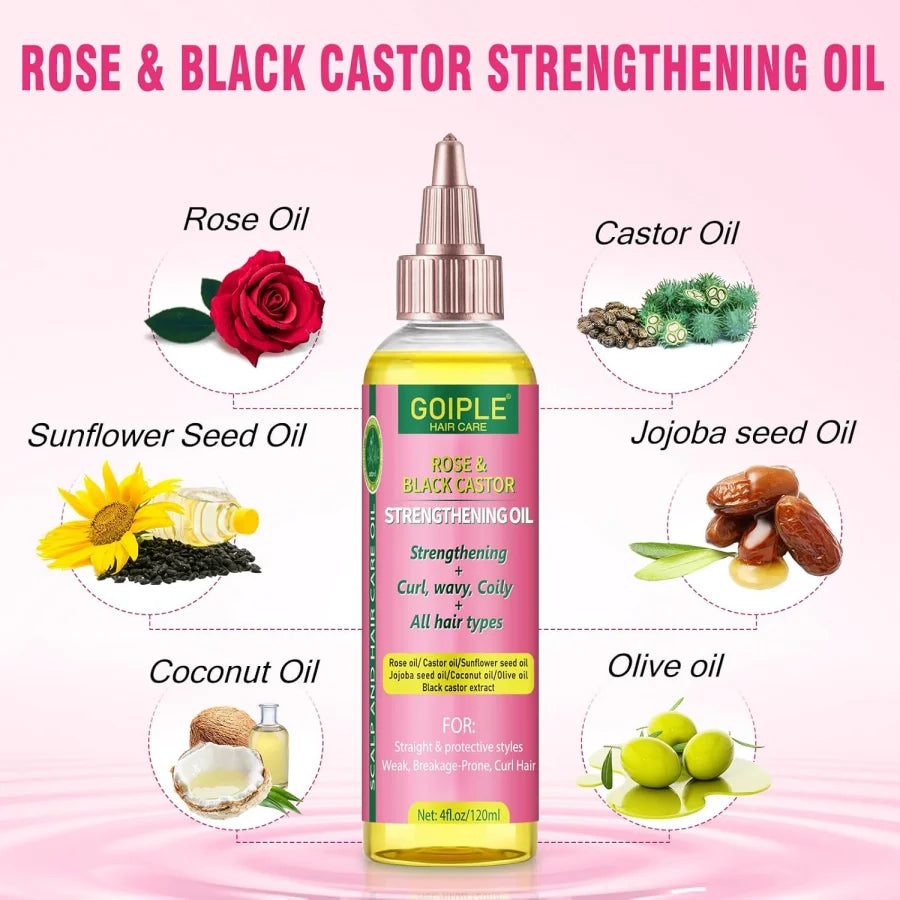 Rose & Black Castor Oil for Hair Growth Edge Control Wax Set No Flaking Black Hair Edge Styling Gel Smoother Braid Bonnet