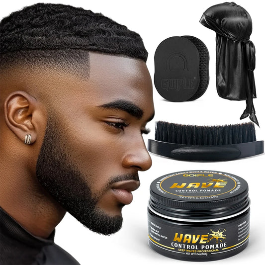Wave Pomade 360 Wash Shampoo Kit for Men Black Strong Hold Deep Sport Waves Training Hair Cream Wavy Layered Control Silky Shine