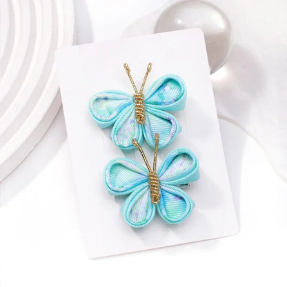 2pcs/set Butterfly Hair Clip Gradient Flocking Hairpins with Gold Color Cute Gauze Headwear Girls Children Hair Accessories Gift