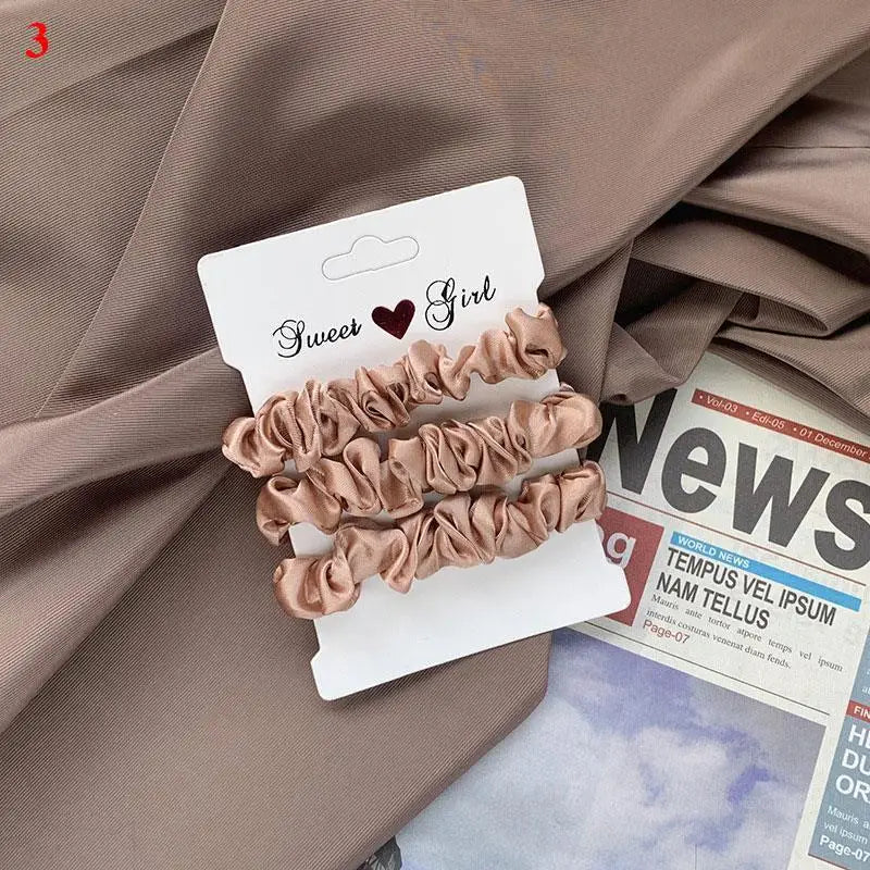 3Pcs/set Silk Satin Scrunchies Women Solid Color Hair Rope Elegant Ponytail Holder Rubber Band Elastic Hairband Hair Accessories