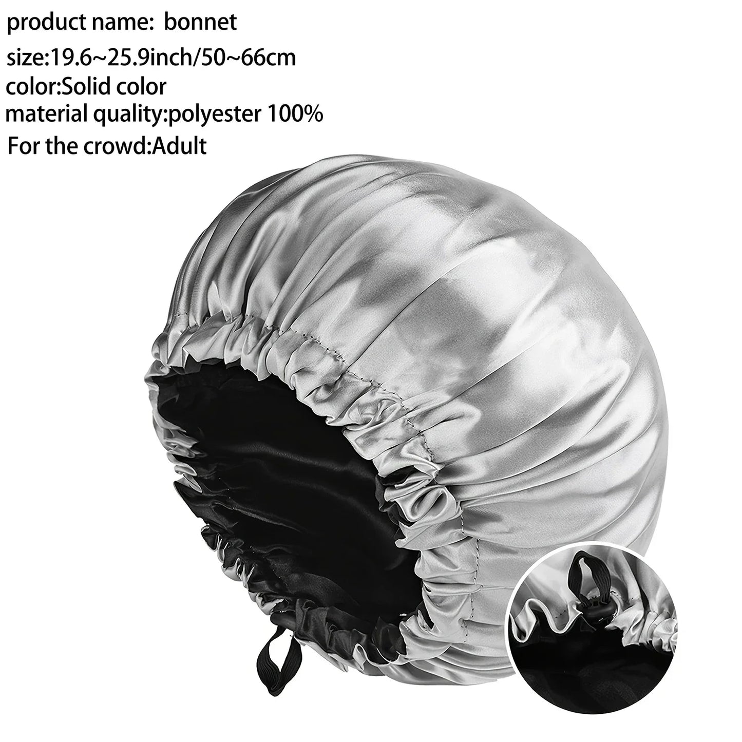 Fashionable Bonnet Solid Color Silky Satin Fabric Elastic Button Double Layer Sleep Hair Hat Women's Aily Home Casual Sleep Hat