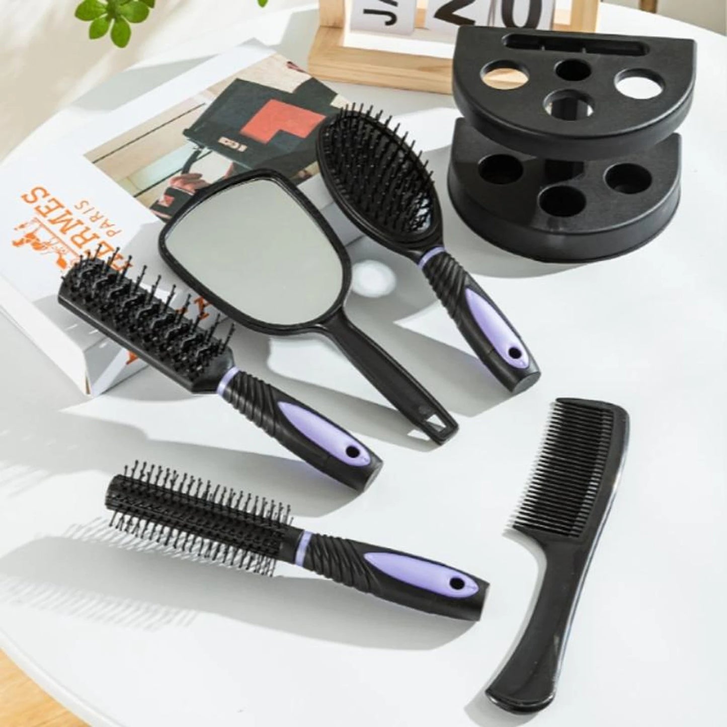 5-Pack Comb Brush Set Professional Massage Comb Cosmetic Hair Styling Tool Set With Mirror Hair Brush Holder