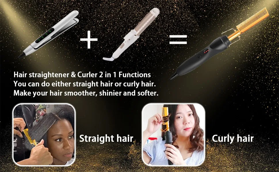GOIPLE Electrical Heat Hair Straightener Hot Pressing Brush Styling Tool for Lace Front Wig Glue Hair Wax Stick Melting Spray
