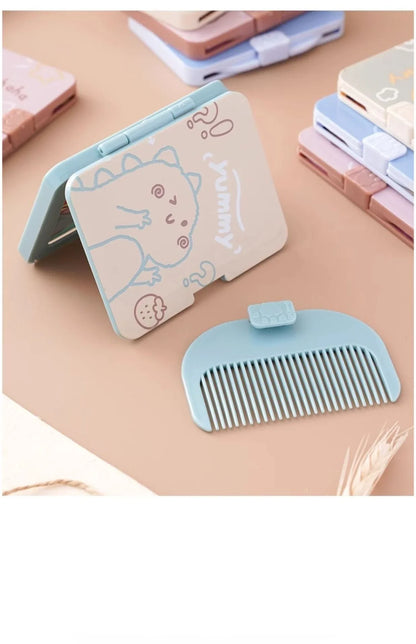 Cute Cartoon Small Comb with Mirror Portable Mini Pocket Comb Outdoor Traveling Hairdressing Comb Personal Hair Styling Tools