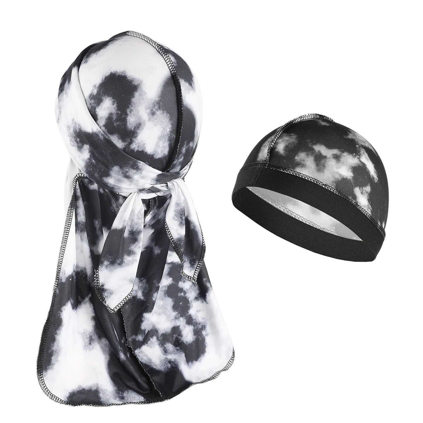 Spandex Durag & Wave Cap Set Longtail Hiphap Fashion Head Wrap