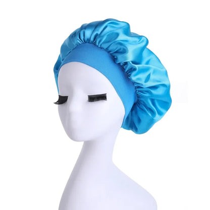 New Women's Satin Solid Wide-brimmed Sleeping Hat Unisex Head Wrap Elastic Band Cap Hair Care Bonnet Night Hat bonnet de nuit