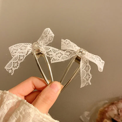1 pair Sweet Girls Hair Clips Lace Pink Heart Lolita Bow Hairpin for Female Lolita Hair Clip Hair Accessories Barrettes Headwear