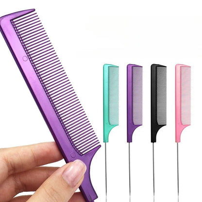 Solid Color Steel Needle Pointed Tail Comb Styling Comb Heat Resistant Anti-Static Tail Curved Parting Comb Barber Accessories