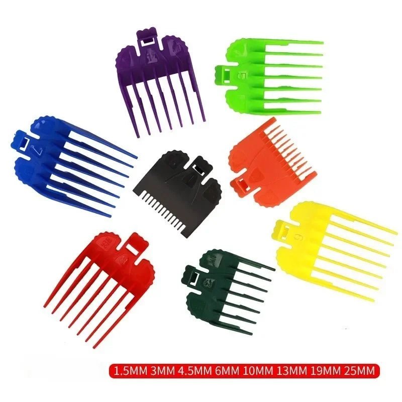 8Pcs/Set Professional Hair Cutting Guide Comb Clipper Limit Comb Trimmer Cutting Styling Tools Attachment Compatible 1.5mm-25mm