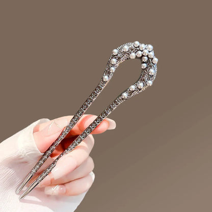 U자비녀 Pearl Flower Hairpin New Chinese Modern Simple Updo U-shaped Hairpin Hanfu Hair Accessory Hula Girl Hair Accessories 2025